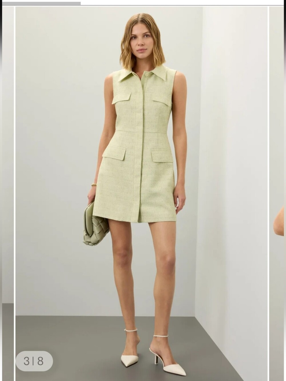#372.Jason Wu Tweed Collared Midi Dress in Sage $310 Retail